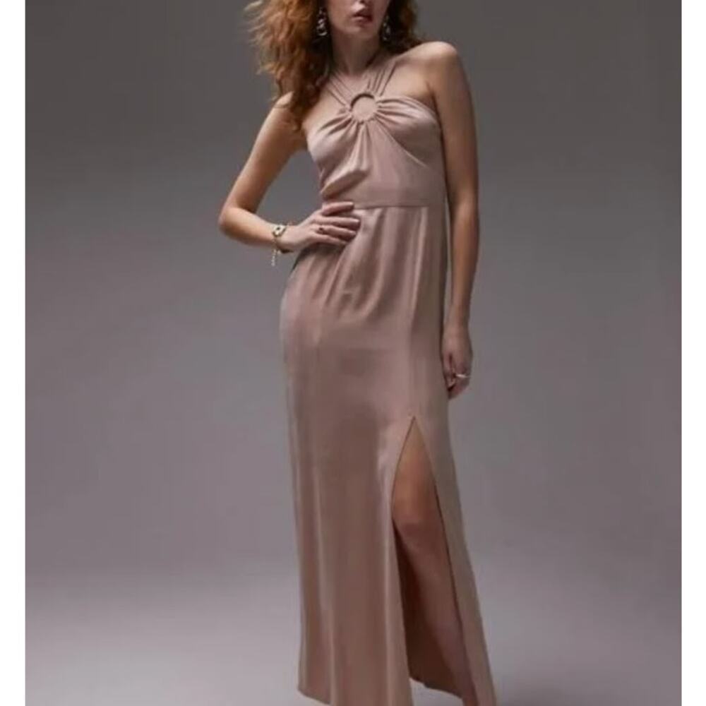 NWOT TOPSHOP | Ring Cutout Halter Neck Side Split | Cream | Maxi Dress| Size 14